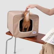 Dual-Entrance Linen Cat Cave Bed