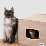 Dual-Entrance Linen Cat Cave Bed
