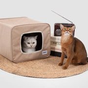 Dual-Entrance Linen Cat Cave Bed
