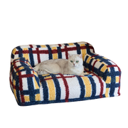VelvetTartan™ Pet Sofa Bed – Retro Check Plush Lounger for Cats & Dogs