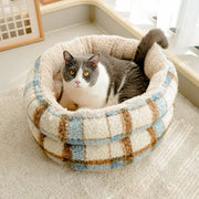 HighlandSleep™ Scottish Plaid Deep Sleep Pet Bed – Plush Winter Donut Bed