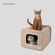 Dual-Entrance Linen Cat Cave Bed