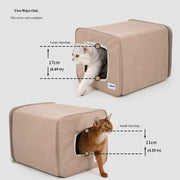 Dual-Entrance Linen Cat Cave Bed
