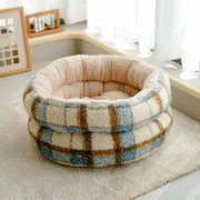 HighlandSleep™ Scottish Plaid Deep Sleep Pet Bed – Plush Winter Donut Bed