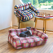 VelvetTartan™ Pet Sofa Bed – Retro Check Plush Lounger for Cats & Dogs