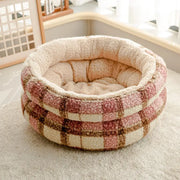HighlandSleep™ Scottish Plaid Deep Sleep Pet Bed – Plush Winter Donut Bed